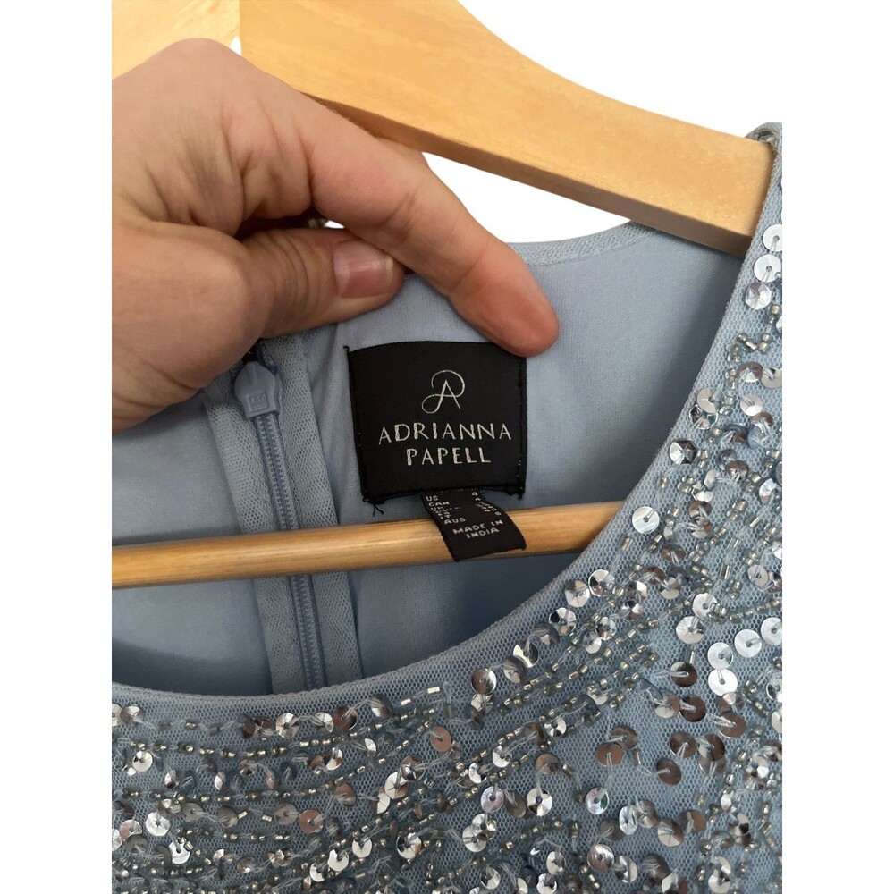 Adrianna Papell Short Sleeve Sequin Formal Ball Gown S 4 Cocktail Evening Dress - Picture 2 of 6